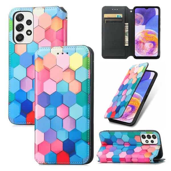 CaseNeo For Samsung Galaxy A23 4G A23 5G Leather Wallet Flip Case With RFID Blocking Credit Card Holder Slots Cover - Colored Squares CaseNeo For Samsung Galaxy A23 4G A23 5G Leather Wallet Flip Case With RFID Blocking Credit Card Holder Slots Cover - Colored Squares